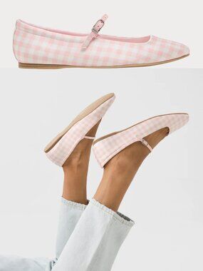 Reyes X Byrdie Golf Wide Ballet Flats Pink Plaid Gingham